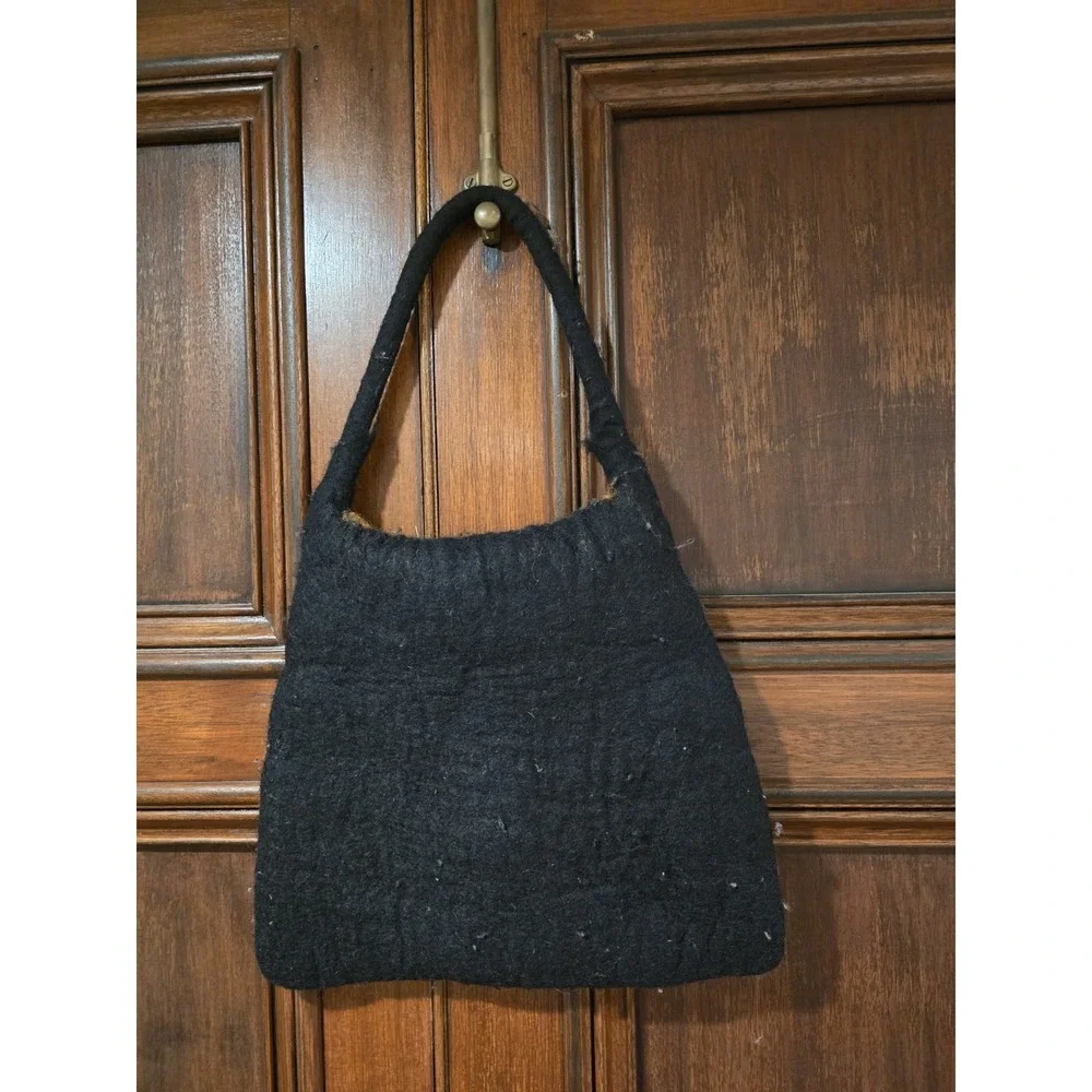Rising‎ Tide Felted Wool Purse Boho Shoulder Bag Floral Black , Browns & Greens.